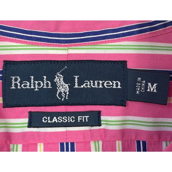 Ralph Lauren Classic Fit Bold Striped Button Down Shirt Pink Multi Medium - Picture 6 of 13